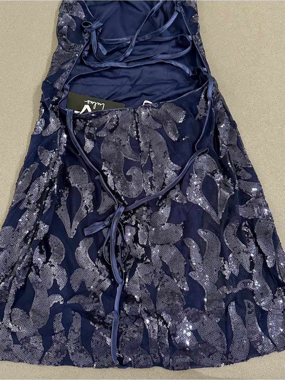 Lulus Indigo Sequin Open Back Lace Up Bodycon Mini Dress NWT - Picture 3 of 7